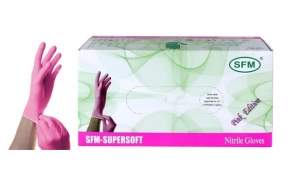 Перчатки нитриловые 24 см смотровые нестерильные розовые SFM 100 пар