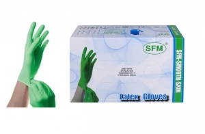 Перчатки смотровые латексные (зел) нестерильные опудренные SFM 50 пар
