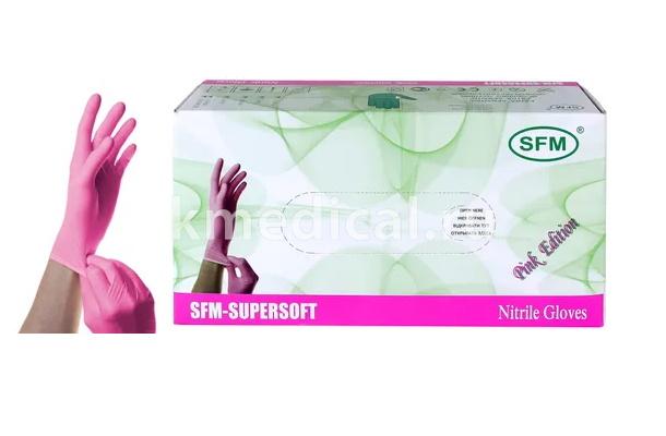 Перчатки нитриловые 24 см смотровые нестерильные розовые SFM 100 пар