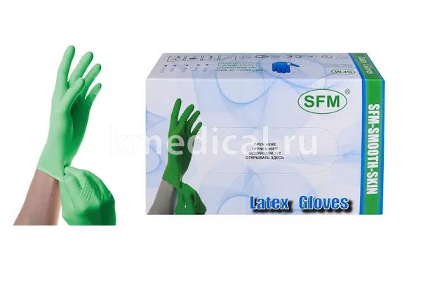 Перчатки смотровые латексные (зел) нестерильные опудренные SFM 50 пар
